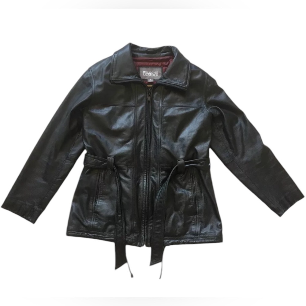 Wilson’s Leather Trench Vintage Leather Jacket Thinsulated w removable hood Sz L